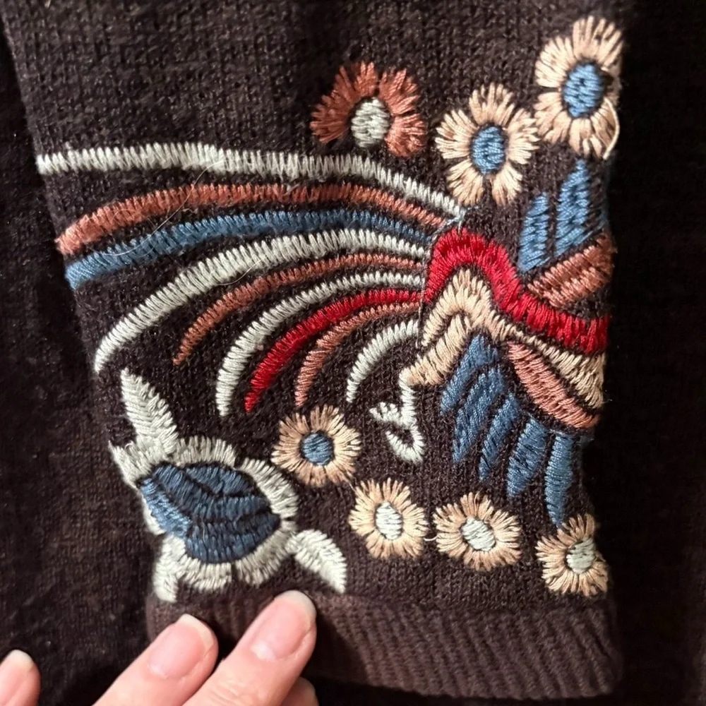 Johnny Was Biya Embroidered Sweater Women's Top Small Peacocks & Turtles - Picture 5 of 8